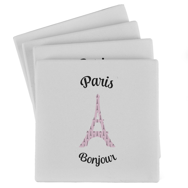 Custom Paris Bonjour and Eiffel Tower Absorbent Stone Coasters - Set of 4 (Personalized)