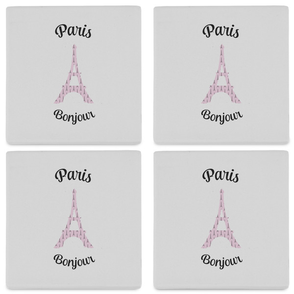 Paris Bonjour and Eiffel Tower Set of 4 Sandstone Coasters - See All 4 View