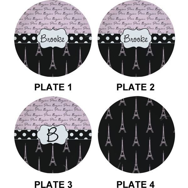 Paris Bonjour and Eiffel Tower Set of Appetizer / Dessert Plates (Approval)