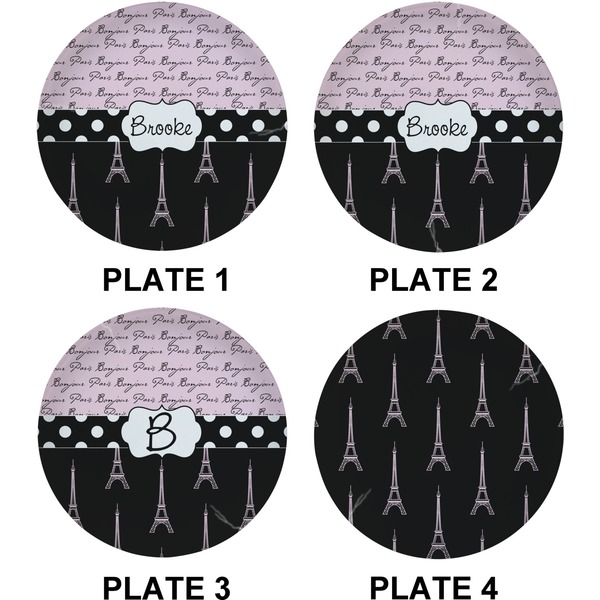 Paris Bonjour and Eiffel Tower Set of Lunch / Dinner Plates (Approval)