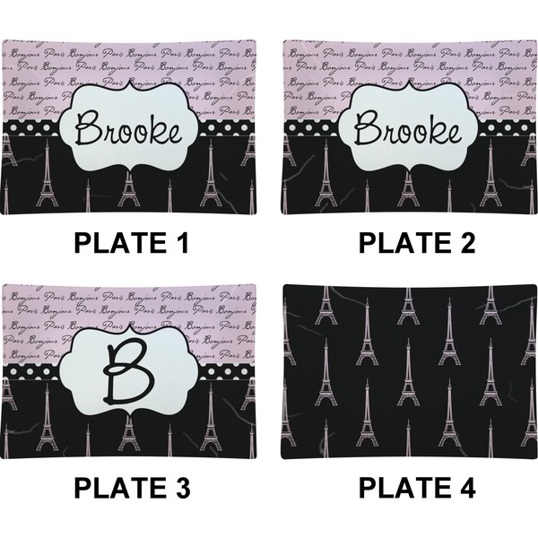 Paris Bonjour and Eiffel Tower Set of Rectangular Appetizer / Dessert Plates (Approval)