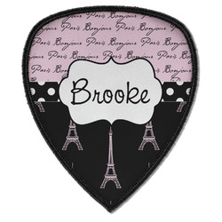 Paris Bonjour and Eiffel Tower Iron on Shield Patch A w/ Name or Text