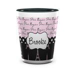 Paris Bonjour and Eiffel Tower Ceramic Shot Glass - 1.5 oz - Two Tone - Set of 4 (Personalized)