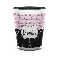 Paris Bonjour and Eiffel Tower Ceramic Shot Glass - 1.5 oz - Two Tone - Set of 4 (Personalized)