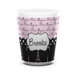 Paris Bonjour and Eiffel Tower Ceramic Shot Glass - 1.5 oz - White - Single (Personalized)