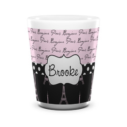 Paris Bonjour and Eiffel Tower Ceramic Shot Glass - 1.5 oz - White - Set of 4 (Personalized)
