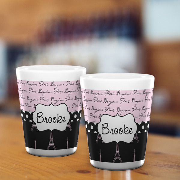 Paris Bonjour and Eiffel Tower Shot Glass - White - LIFESTYLE