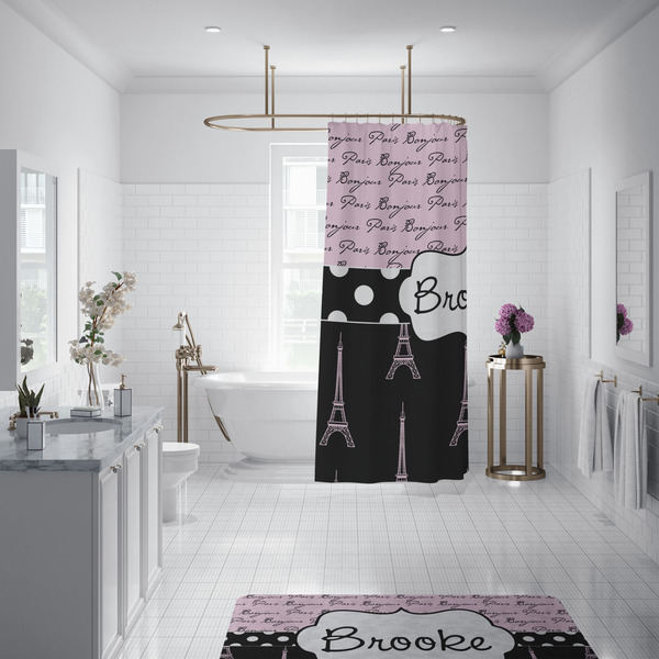 Paris Bonjour and Eiffel Tower Shower Curtain - 70"x83"