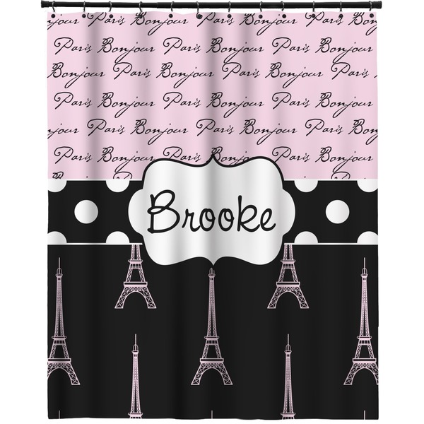 Custom Paris Bonjour and Eiffel Tower Extra Long Shower Curtain - 70"x84" (Personalized)