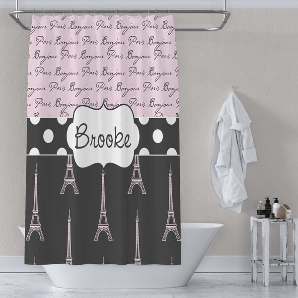 Paris Bonjour and Eiffel Tower Shower Curtain Lifestyle