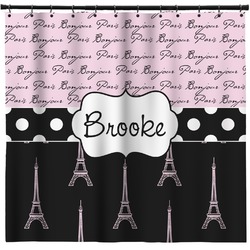 Paris Bonjour and Eiffel Tower Shower Curtain - 69"x70" w/ Name or Text