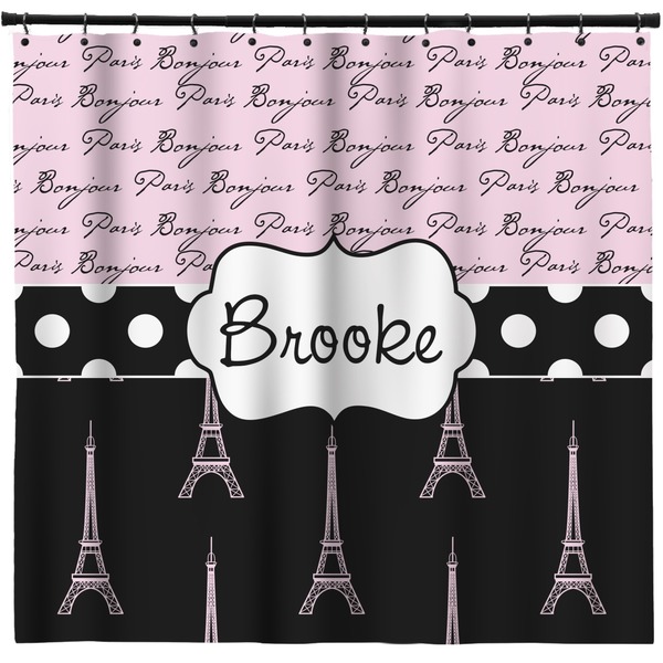 Custom Paris Bonjour and Eiffel Tower Shower Curtain - Custom Size (Personalized)