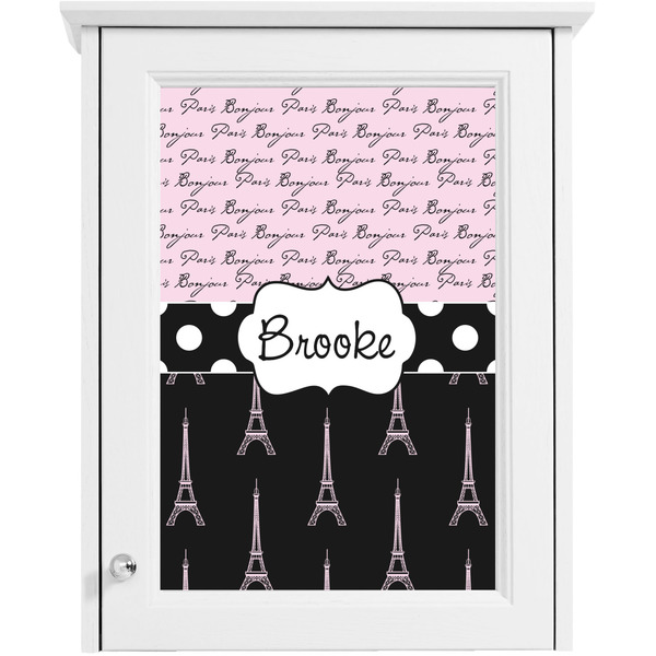 Paris Bonjour and Eiffel Tower Single White Cabinet Decal