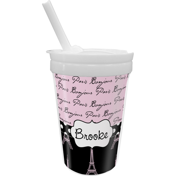 Custom Paris Bonjour and Eiffel Tower Sippy Cup with Straw (Personalized)