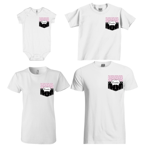 Paris Bonjour and Eiffel Tower Sized Pockets on Various Products