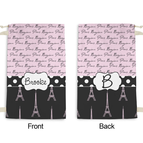 Paris Bonjour and Eiffel Tower Small Laundry Bag - Front & Back View