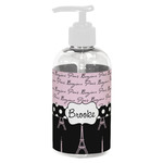 Paris Bonjour and Eiffel Tower Plastic Soap / Lotion Dispenser (8 oz - Small - White) (Personalized)