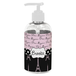 Paris Bonjour and Eiffel Tower Plastic Soap / Lotion Dispenser (8 oz - Small - White) (Personalized)