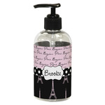 Paris Bonjour and Eiffel Tower Plastic Soap / Lotion Dispenser (8 oz - Small - Black) (Personalized)