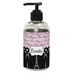 Paris Bonjour and Eiffel Tower Plastic Soap / Lotion Dispenser (8 oz - Small - Black) (Personalized)