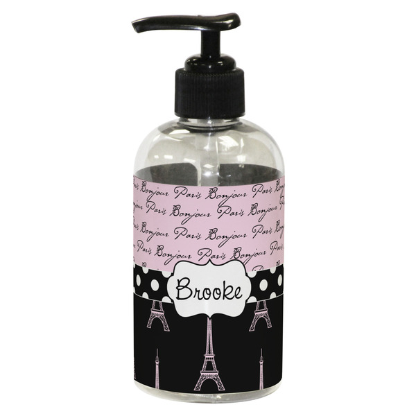 Custom Paris Bonjour and Eiffel Tower Plastic Soap / Lotion Dispenser (8 oz - Small - Black) (Personalized)