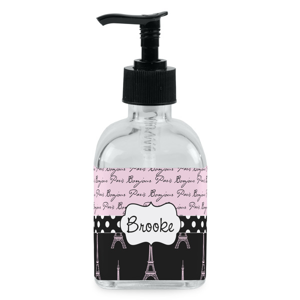 Custom Paris Bonjour and Eiffel Tower Glass Soap & Lotion Bottle - Single Bottle (Personalized)