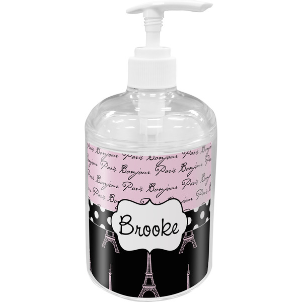 Custom Paris Bonjour and Eiffel Tower Acrylic Soap & Lotion Bottle (Personalized)