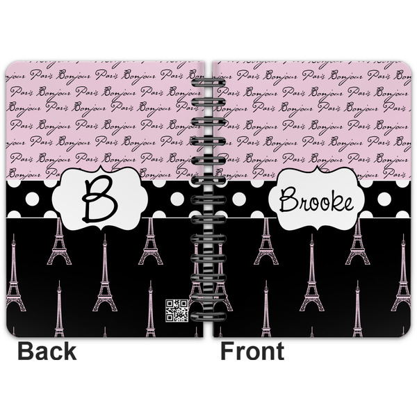 Paris Bonjour and Eiffel Tower Spiral Journal 5 x 7 - Apvl