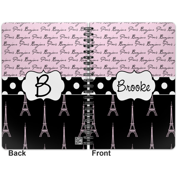 Paris Bonjour and Eiffel Tower Spiral Journal 7 x 10 - Apvl
