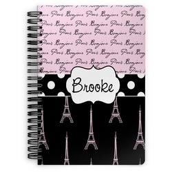 Paris Bonjour and Eiffel Tower Spiral Notebook - 7x10 w/ Name or Text