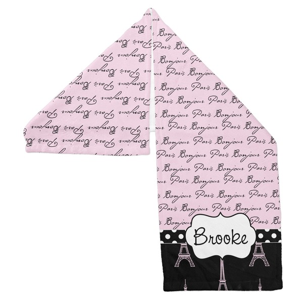 Paris Bonjour and Eiffel Tower Sports Towel Folded - Both Sides Showing