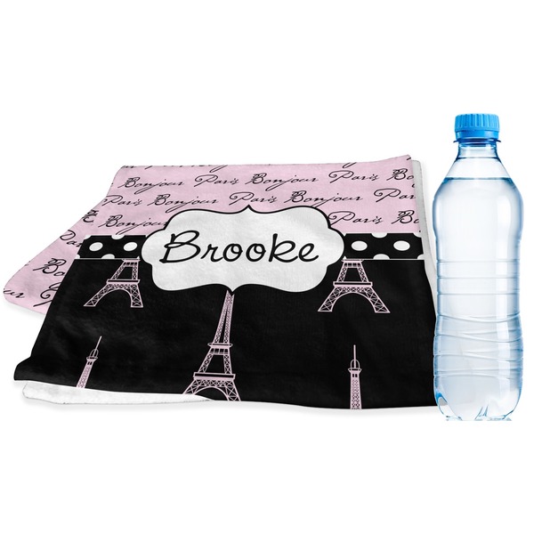 Custom Paris Bonjour and Eiffel Tower Sports & Fitness Towel (Personalized)