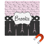 Paris Bonjour and Eiffel Tower Square Car Magnet - 6" (Personalized)