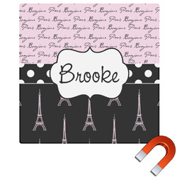 Paris Bonjour and Eiffel Tower Square Car Magnet - 6" (Personalized)