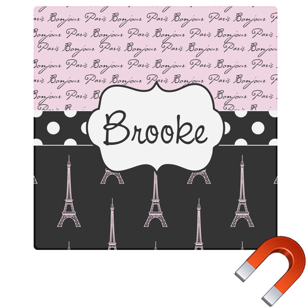 Custom Paris Bonjour and Eiffel Tower Square Car Magnet - 10" (Personalized)