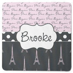 Paris Bonjour and Eiffel Tower Square Rubber Backed Coaster (Personalized)