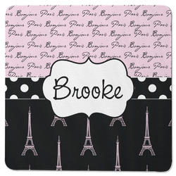 Paris Bonjour and Eiffel Tower Square Rubber Backed Coaster (Personalized)