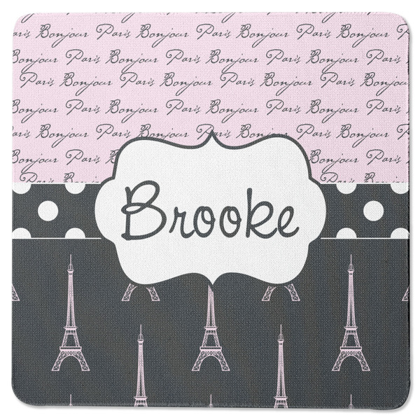 Paris Bonjour and Eiffel Tower Square Coaster Rubber Back - Single