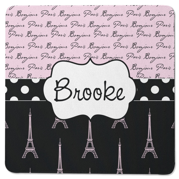 Custom Paris Bonjour and Eiffel Tower Square Rubber Backed Coaster (Personalized)