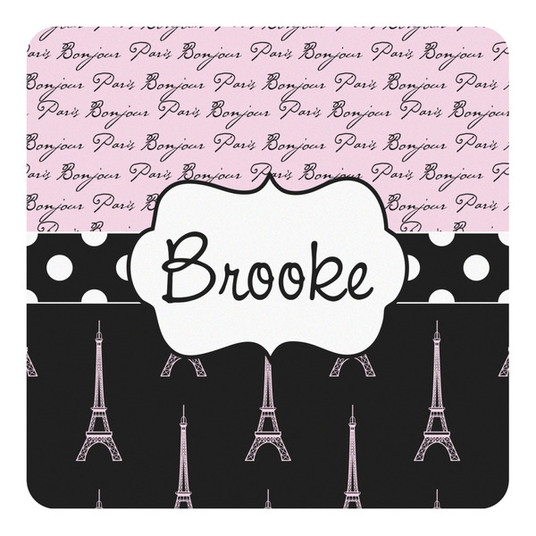 Custom Paris Bonjour and Eiffel Tower Square Decal - Large (Personalized)