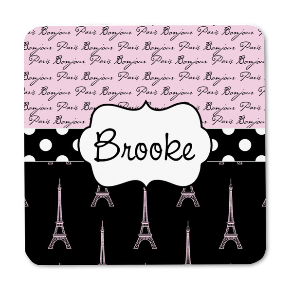 Paris Bonjour and Eiffel Tower Square Fridge Magnet - FRONT