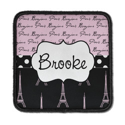 Paris Bonjour and Eiffel Tower Iron On Square Patch w/ Name or Text