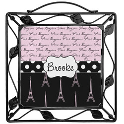 Paris Bonjour and Eiffel Tower Square Trivet (Personalized)