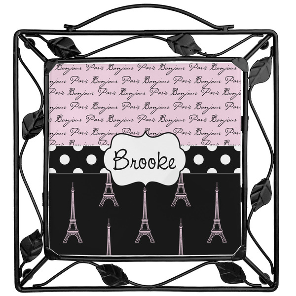 Custom Paris Bonjour and Eiffel Tower Square Trivet (Personalized)