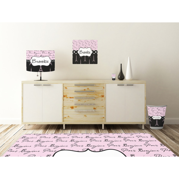 Paris Bonjour and Eiffel Tower Square Wall Decal Wooden Desk