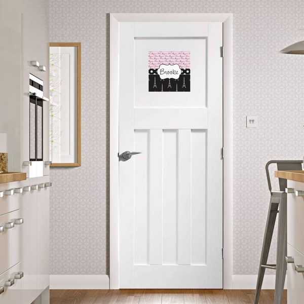 Paris Bonjour and Eiffel Tower Square Wall Decal on Door