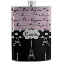 Paris Bonjour and Eiffel Tower Stainless Steel Flask (Personalized)