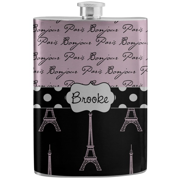 Custom Paris Bonjour and Eiffel Tower Stainless Steel Flask (Personalized)