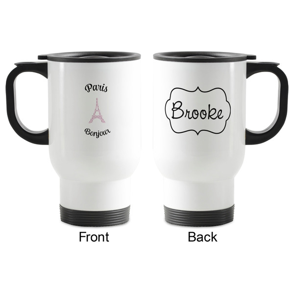 Paris Bonjour and Eiffel Tower Stainless Steel Travel Mug with Handle - Apvl