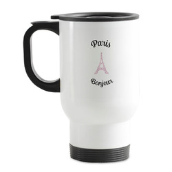 Paris Bonjour and Eiffel Tower Stainless Steel Travel Mug with Handle